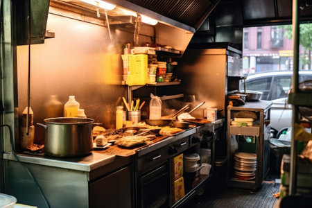 inside kitchen in the Street food professional advertising food photographyの素材