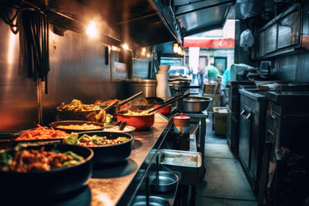 inside kitchen in the Street food professional advertising food photographyの素材
