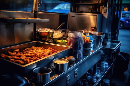inside kitchen in the Street food professional advertising food photographyの素材