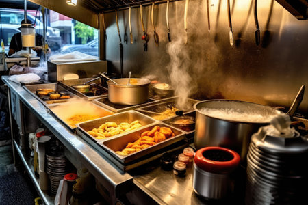inside kitchen in the Street food professional advertising food photographyの素材