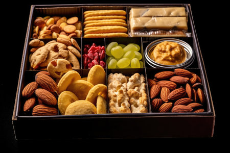 snack assortment in the box professional advertising food photography AI Generatedの素材