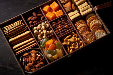 snack assortment in the box professional advertising food photography AI Generatedの素材