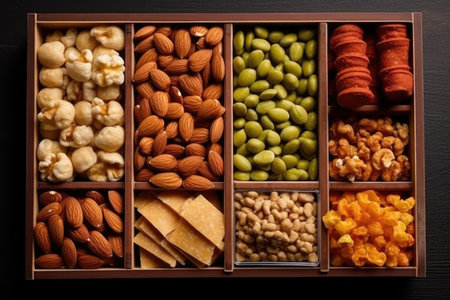 snack assortment in the box professional advertising food photography AI Generatedの素材