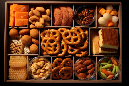 snack assortment in the box professional advertising food photography AI Generatedの素材