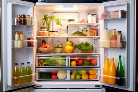 Refrigerator Open with other stuff professional advertising food photography AI Generatedの素材