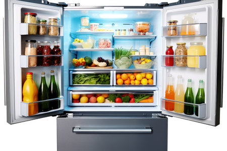 Refrigerator Open with other stuff professional advertising food photography AI Generatedの素材