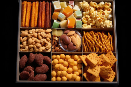 snack assortment in the box professional advertising food photography AI Generatedの素材