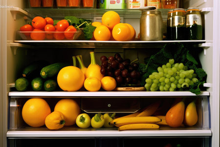 Refrigerator Open with other stuff professional advertising food photography AI Generatedの素材