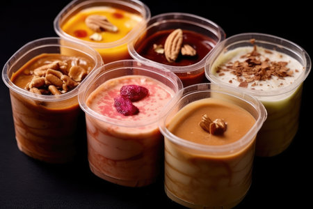 pudding assortment professional advertising food photography AI Generatedの素材
