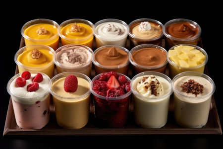 pudding assortment professional advertising food photography AI Generatedの素材