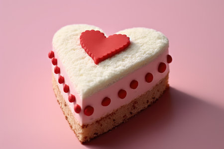 Heart-shaped cake on pink background, valentine's dayの素材