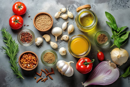 food ingredients for cooking flat lay professional Advertising food photographyの素材