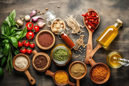 food ingredients for cooking flat lay professional Advertising food photographyの素材