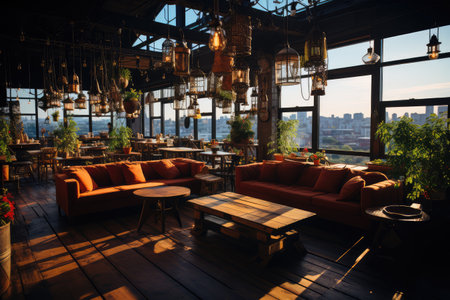 inside restaurant rooftop urban view professional advertising photographyの素材