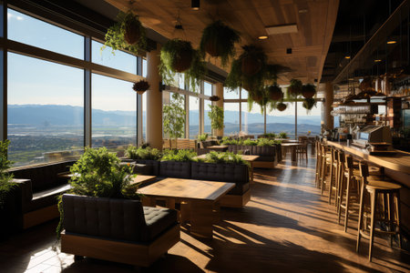 inside restaurant rooftop mountain view professional advertising photographyの素材