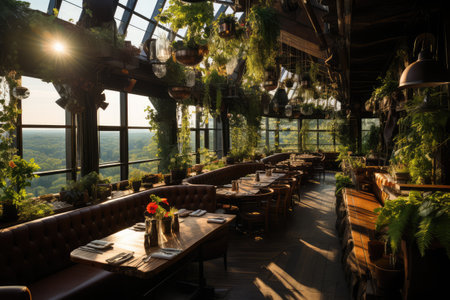 inside restaurant rooftop forest view professional advertising photographyの素材
