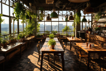 inside restaurant rooftop urban view professional advertising photographyの素材