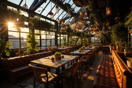 inside restaurant rooftop urban view professional advertising photographyの素材