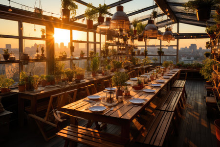 inside restaurant rooftop urban view professional advertising photographyの素材