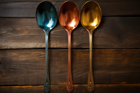 Crossed Fork And Spoon in the kitchen table professional advertising food photographyの素材