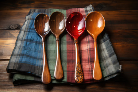 Crossed Fork And Spoon in the kitchen table professional advertising food photographyの素材