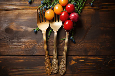 Crossed Fork And Spoon in the kitchen table professional advertising food photographyの素材
