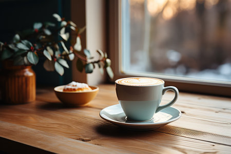a cup on kitchen table professional advertising food photographyの素材