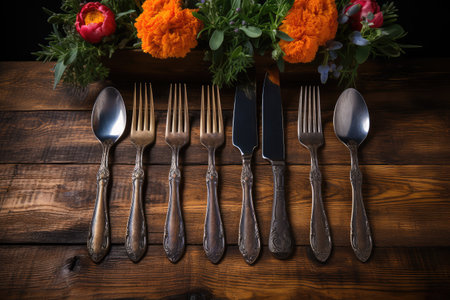 Knife Fork Spoon on the table professional advertising photographyの素材