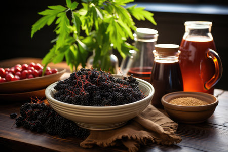 Elderberry in the kitchen table professional advertising food photographyの素材