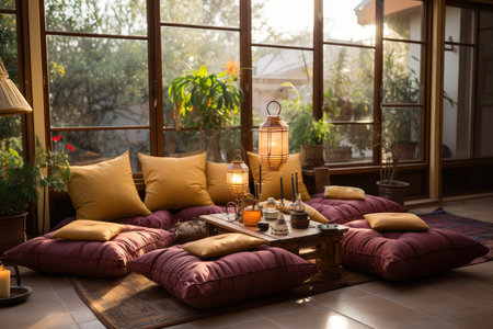 traditional arabic dining room floor seating table professional advertising photographyの素材