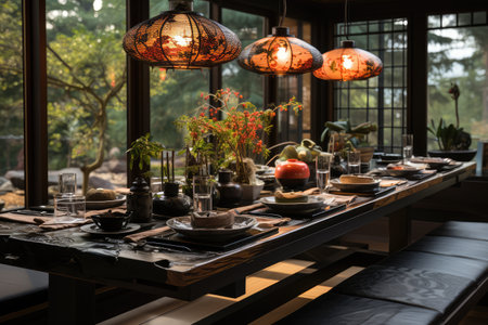 traditional japanese dining room floor seating  professional advertising photographyの素材