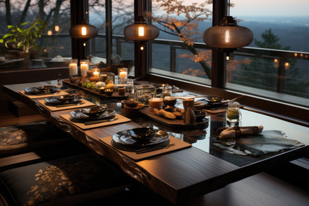 traditional japanese dining room floor seating  professional advertising photographyの素材