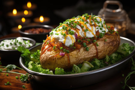 Baked Potato Serving in the kitchen tableprofessional advertising food photographyの素材