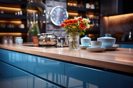 kitchen situation with blurred backgroundprofessional advertising photographyの素材