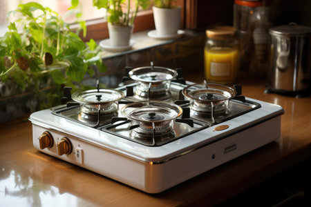 gas cooker on the kitchen table professional advertising photographyの素材