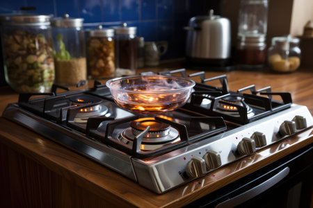gas cooker on the kitchen table professional advertising photographyの素材