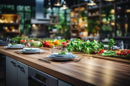 modern Kitchen situation with Blurred background professional advertising photographyの素材