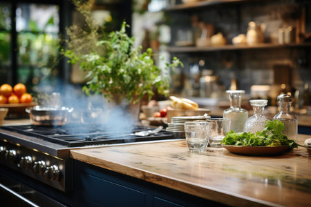 modern Kitchen situation with blurred background professional advertising food photographyの素材