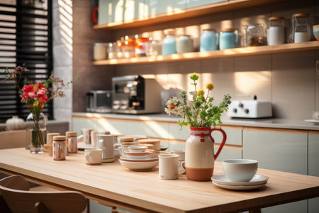 Blurred inside modern kitchen professional advertising photographyの素材