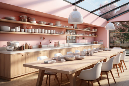 modern wood and pink kitchen professional advertising photographyの素材