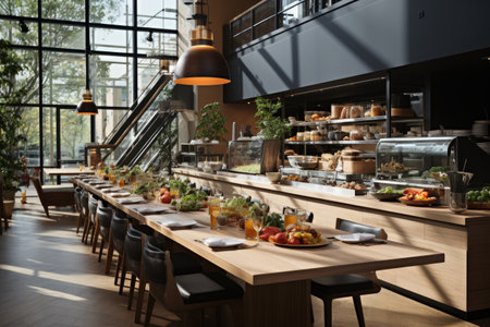 inside kitchen canteen in minimalist style professional advertising photographyの素材