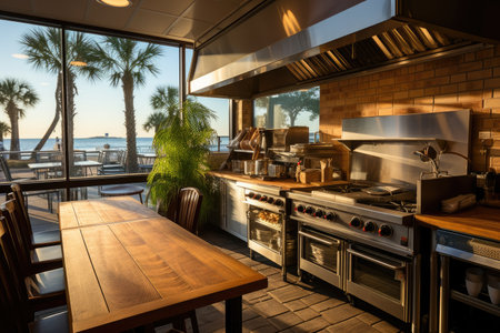 inside kitchen in the minimalist beach inn professional advertising photographyの素材