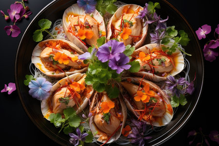 Abalones marine snails fresh dish professional advertising food photographyの素材