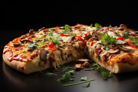 slice pizza flat lay top view light background professional advertising food photographyの素材