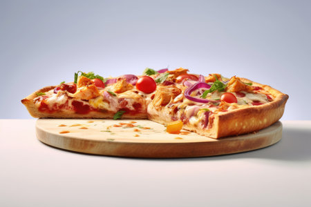 slice pizza with topping view light background professional advertising food photographyの素材