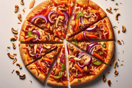 slice pizza with topping view light background professional advertising food photographyの素材