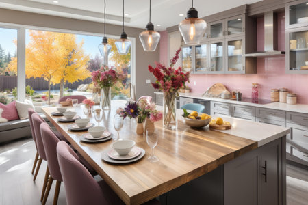 modern kitchen decorated for fall pastel color theme professional advertising Photographyの素材