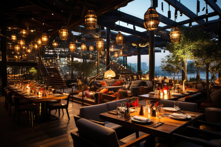 inside restaurant situation evening view professional advertising photographyの素材