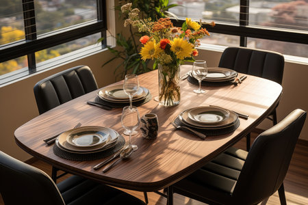 a top view photo of a table set in dining room professional advertising photographyの素材