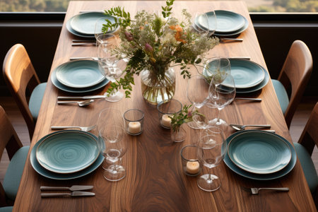 a top view photo of a table set in dining room professional advertising photographyの素材